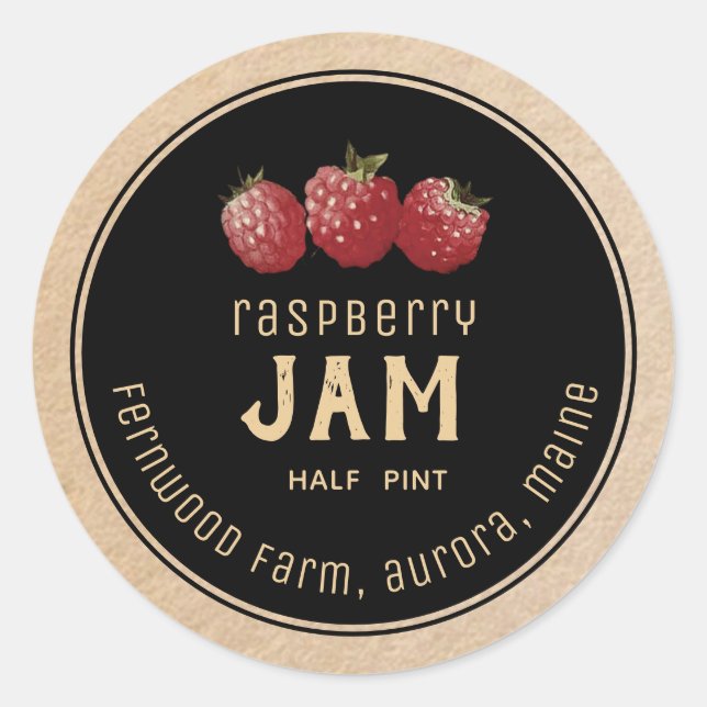Modern Raspberry Jam Label Black on Kraft (Front)