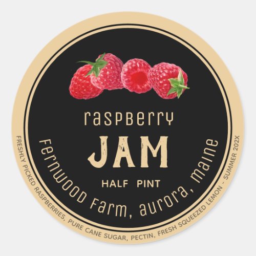 Modern Raspberry Jam Label Black on Kraft