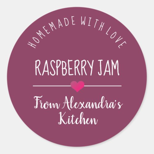 Modern Raspberry jam purple homemade with love Cla Classic Round Sticker