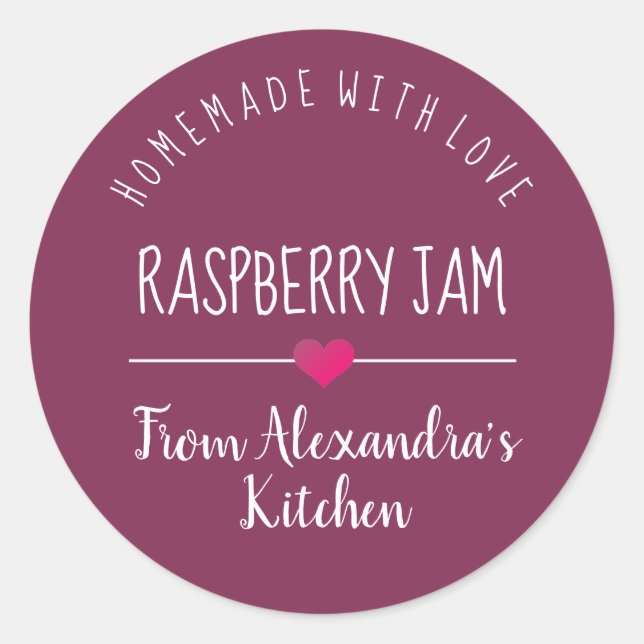 Modern Raspberry jam purple homemade with love Classic Round Sticker (Front)
