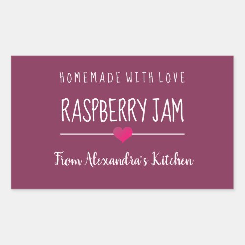 Modern Raspberry jam purple homemade with love  Rectangular Sticker