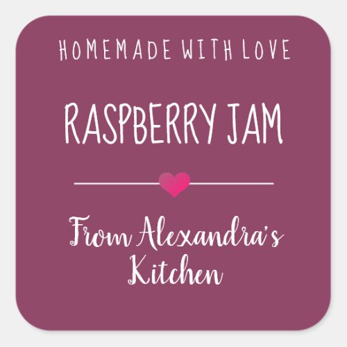 Modern Raspberry jam purple homemade with love Square Sticker