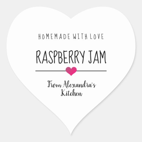 Modern Raspberry jam white homemade with love   Heart Sticker
