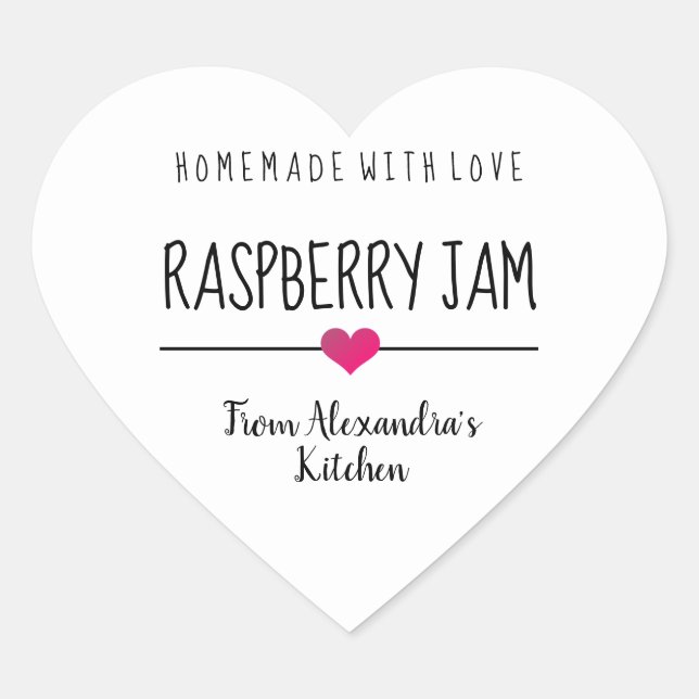 Modern Raspberry jam white homemade with love   Heart Sticker (Front)