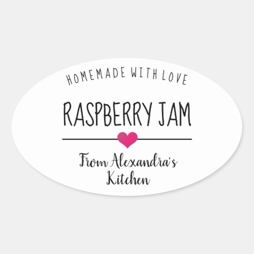 Modern Raspberry jam white homemade with love  Oval Sticker