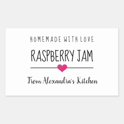 Modern Raspberry jam white homemade with love  Rectangular Sticker