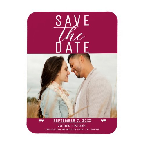 Modern Raspberry Save the Date Wedding Photo Magnet