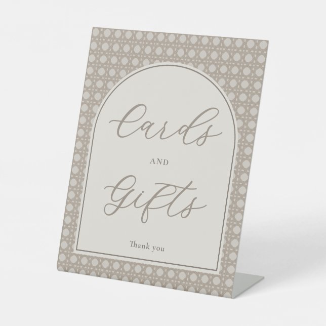 Modern Rattan Bridal Shower Cards And Gifts Pedestal Sign (Front)