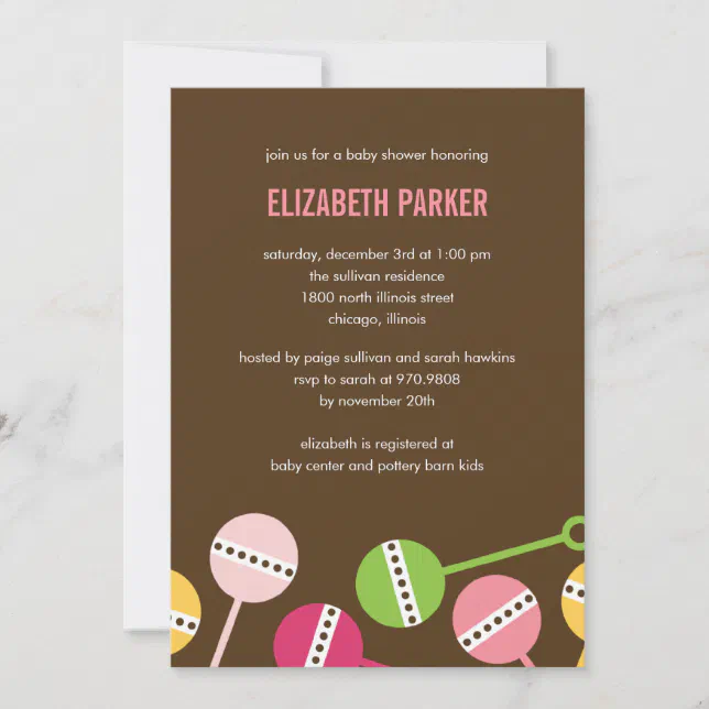 Modern Rattles Girl Baby Shower Invitation | Zazzle