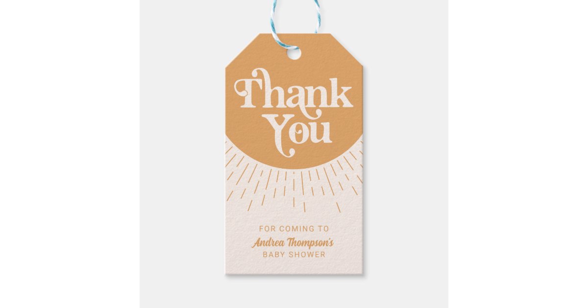 Modern Ray of Sunshine Boho Baby Shower Thank You Gift Tags | Zazzle