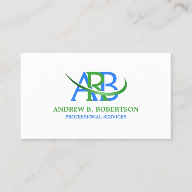 Modern Re-sizable Swoosh Monogram Business Card (Front)