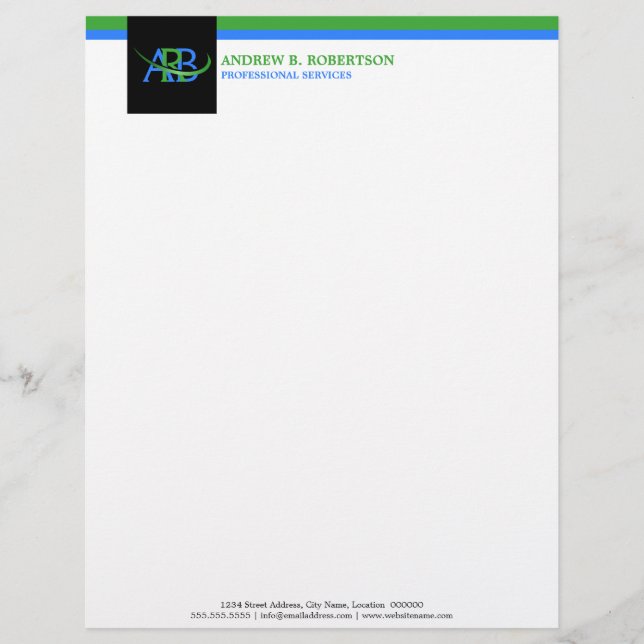 Modern Re-sizable Swoosh Monogram Business Letterhead (Front)