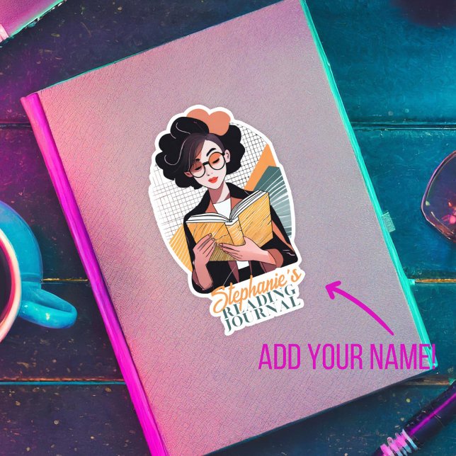 "Modern Reader" Custom Reading Journal Bookplate Sticker (Personalize reading journal bookplate sticker)