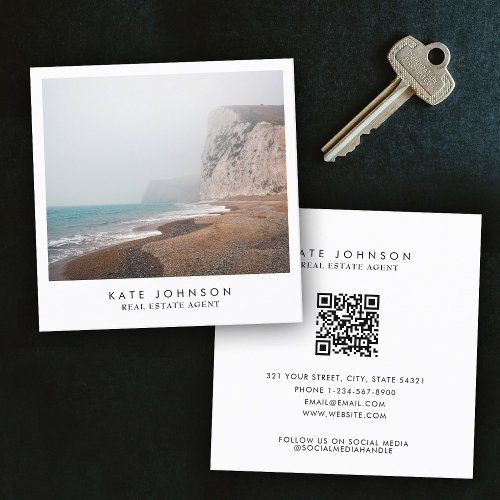 Modern Real Estate Agent Beach Ocean Full Photo  Square Business Card