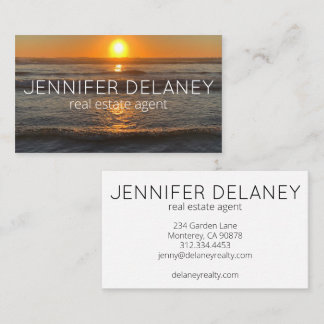 Modern Real Estate Agent Beach Waves Sunset Photo Business Card