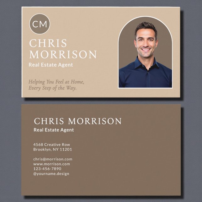 Modern Real Estate Agent Beige Professional Photo Business Card (Creator Uploaded)