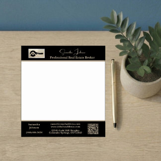 Modern Real Estate Agent Black Key Logo QR Code Notepad