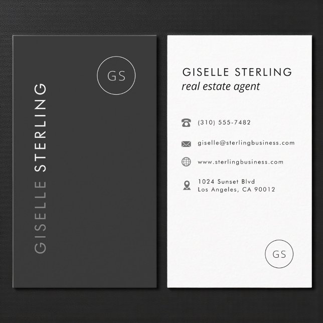 Modern Real Estate Agent Black Minimalist  Business Card (Creator Uploaded)
