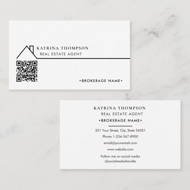 Modern Real Estate Agent Broker QR Code Business Card (Front/Back)