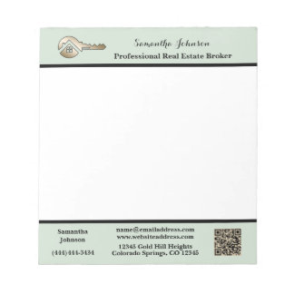 Modern Real Estate Agent Gold House Key QR Code Notepad