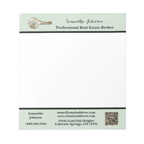 Modern Real Estate Agent Gold House Key QR Code Notepad