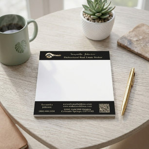 Modern Real Estate Agent Gold House Key QR Code  Notepad