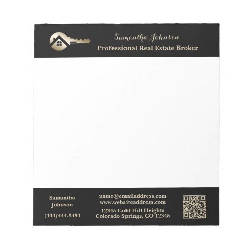 Modern Real Estate Agent Gold House Key QR Code  Notepad