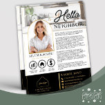 Modern Real Estate Agent Introduction Letter Flyer<br><div class="desc">Black,  White & Gold Modern Hello Neighbor Real Estate Agent Introduction Letter. Customize To Your Liking.</div>