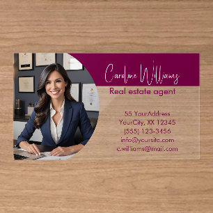 Modern real estate agent photo wine Logo Clear Business Cards