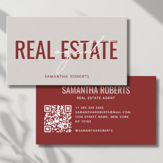 Modern real estate agent QR Code beige red Business Card