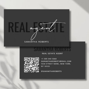 Modern real estate agent QR Code black and white Business Card