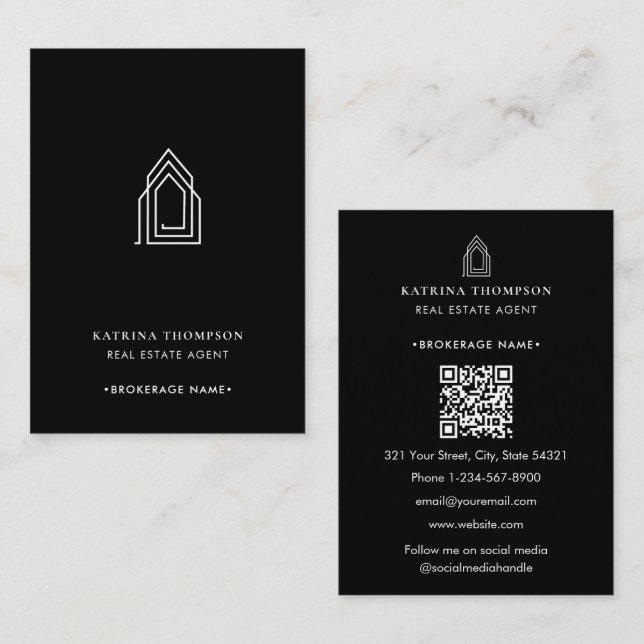 Modern Real Estate Agent Realtor Logo Black White Business Card (Front/Back)