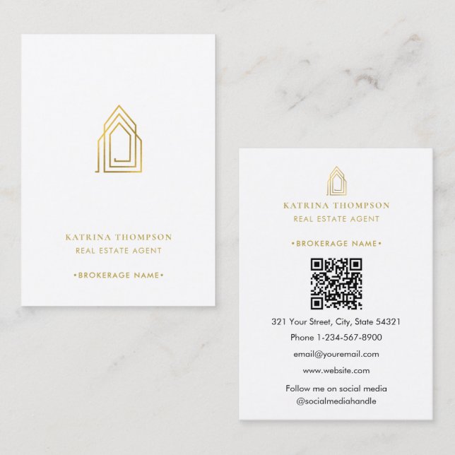 Modern Real Estate Agent Realtor Logo Gold Business Card (Front/Back)