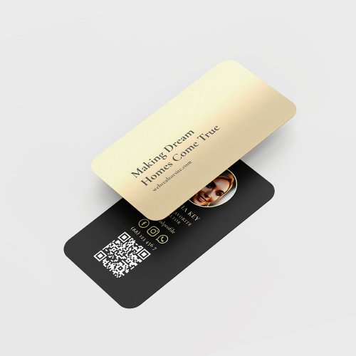 MODERN REAL ESTATE AGENT REALTOR PHOTO BLACK GOLD BUSINESS CARD
