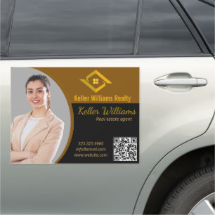 Modern Real Estate Black and gold custom logo  Car Magnet