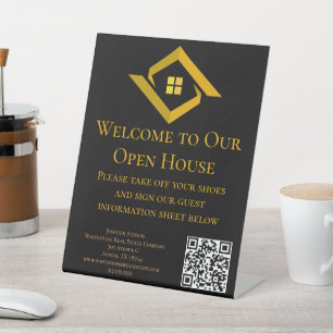 Modern Real Estate Black and gold custom logo Pedestal Sign