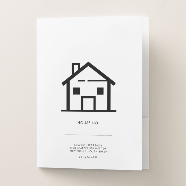 Modern Real Estate Black White Business Pocket Folder (Front)