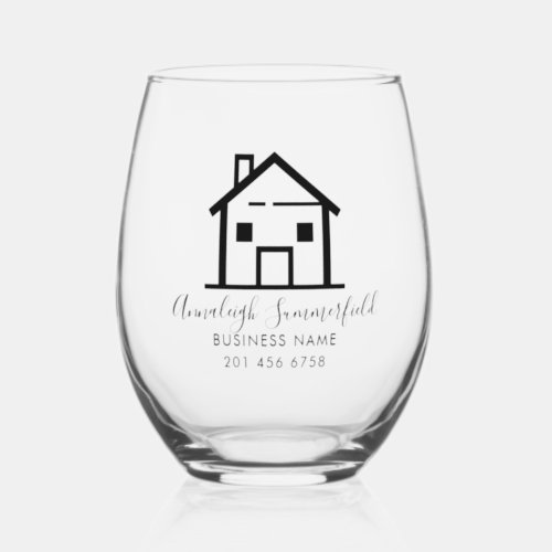 Modern Real Estate Black White Personalized Stemless Wine Glass