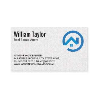 Modern Real Estate Blue Logo | Damask Pattern Business Card