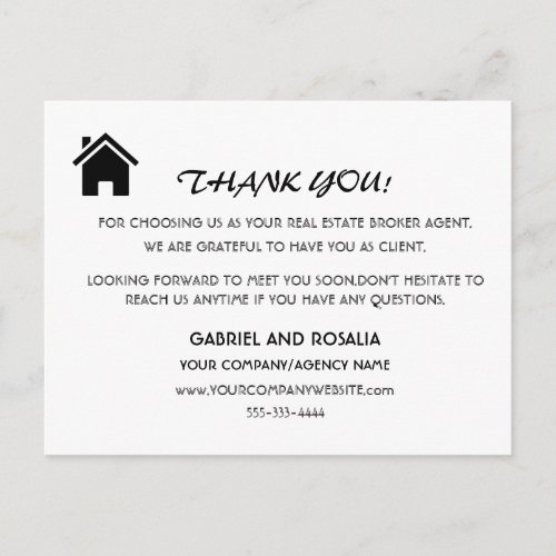 Modern Real Estate Broker Agent Customer Thank You Postcard