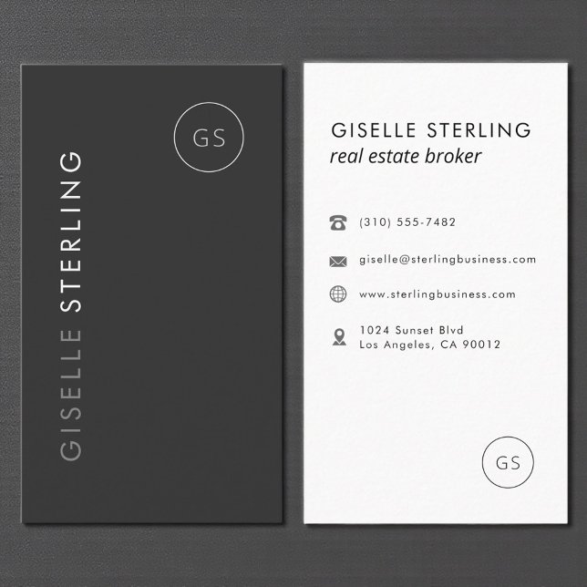 Modern Real Estate Broker Black Minimalist  Business Card (Creator Uploaded)