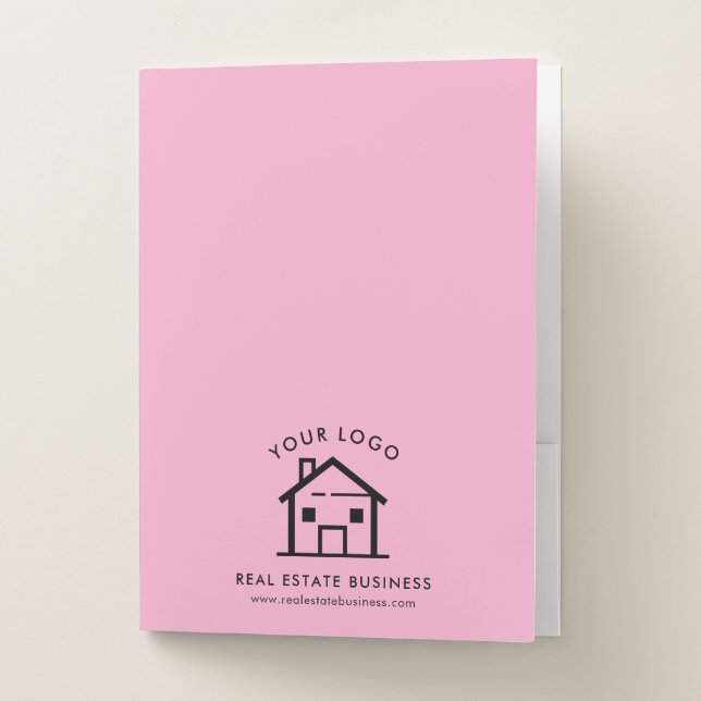 Modern Real Estate Business Logo Rentals Pink Pocket Folder (Front)