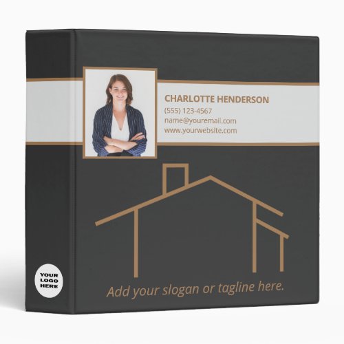 Modern Real Estate Custom Logo Photo Template 3 Ring Binder