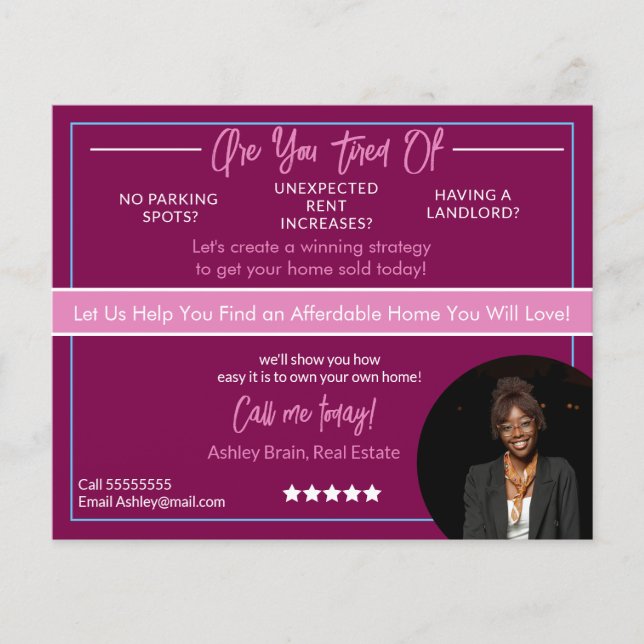 Modern Real Estate Flyer Template |Editable Rental (Front)