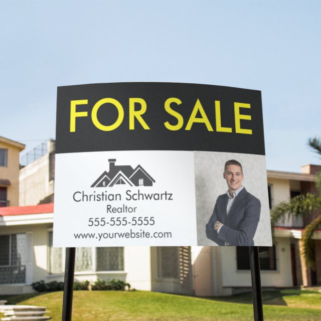 Modern Real Estate For Sale Lawn Realtor Sign (For Sale business photo realtor yard sign)