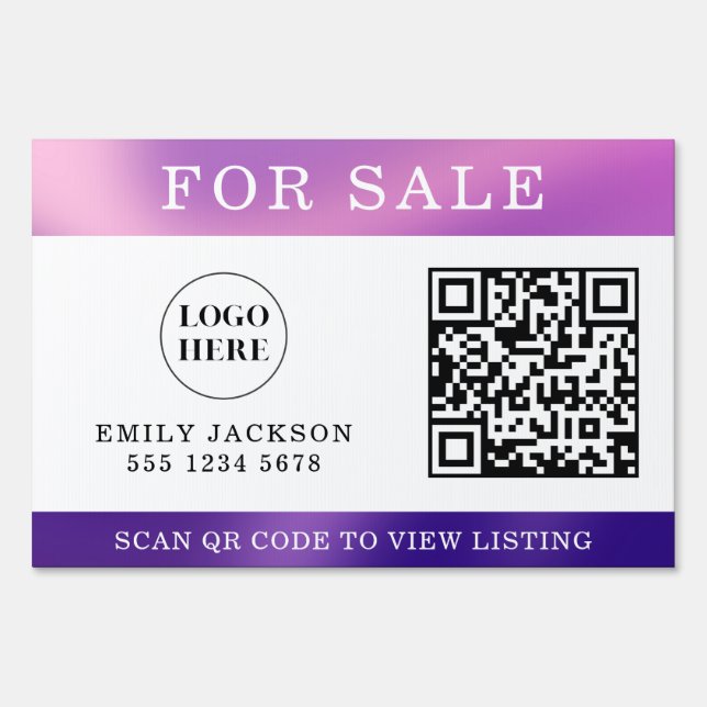 Modern Real Estate For Sale Yard Sign with QR Code (Front)
