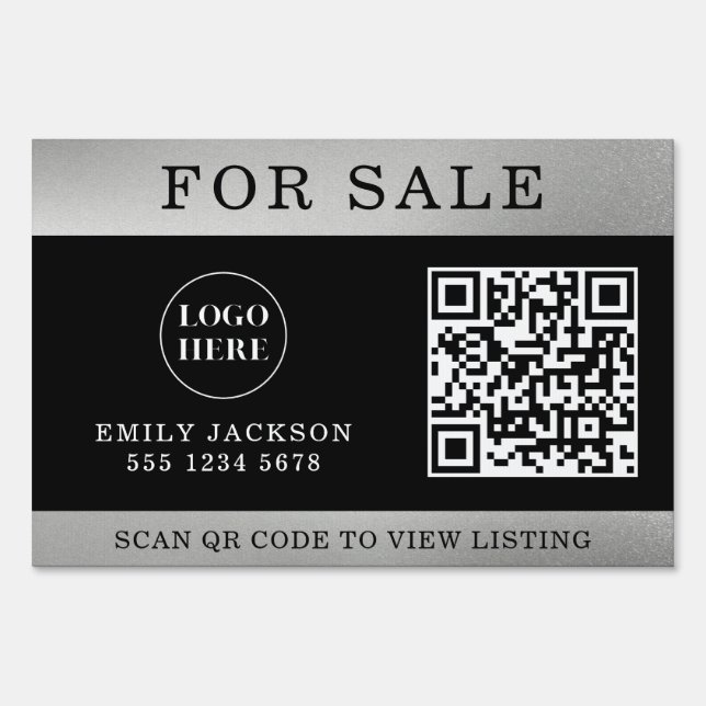 Modern Real Estate For Sale Yard Sign with QR Code (Front)