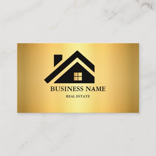 Modern Real Estate House Logo Black &amp; Gold Business Card