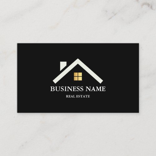 Modern Real Estate House Logo Black &amp; Gold Business Card