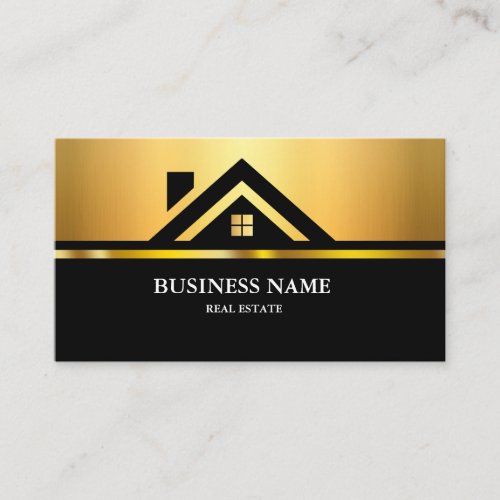 Modern Real Estate House Logo Black &amp; Gold Business Card
